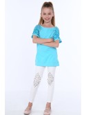 Girls\' blouse with round studs, turquoise NDZ8282 - Online store - Boutique